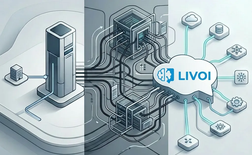 Visualisierung von LIVOI als offener KI-Plattform mit vernetzten Systemen und angebundenen Diensten