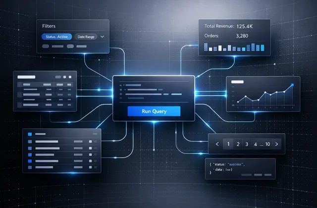 Ein zentrales Dynamic-Query-Panel, verbunden mit Filtern, Dashboards, Diagrammen und paginierten Ergebnissen