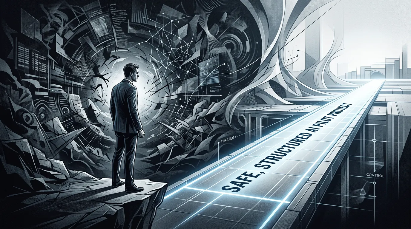 Mittelständisches Team plant ein strukturiertes KI-Pilotprojekt an einem digitalen Fahrplan