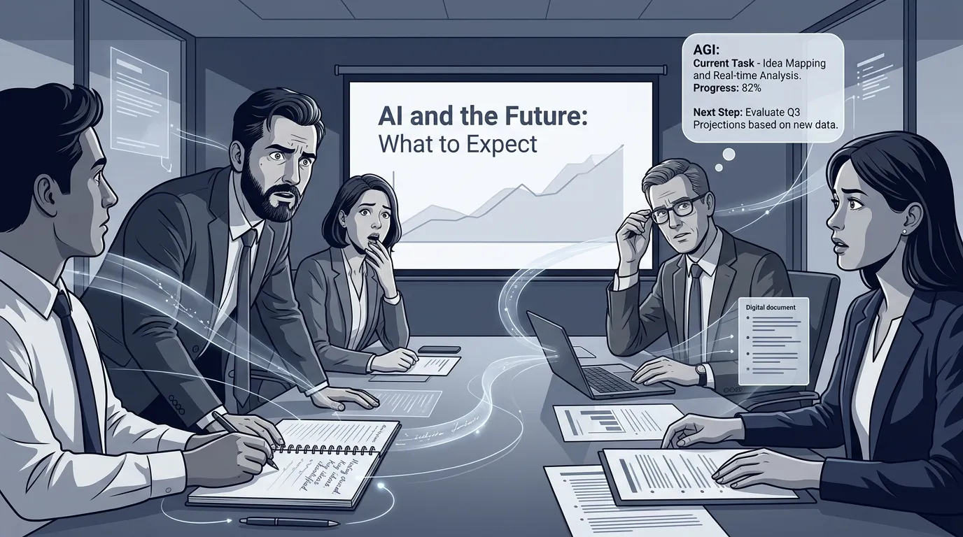 Abstrakte KI-Visualisierung zu AGI und Unternehmensprozessen