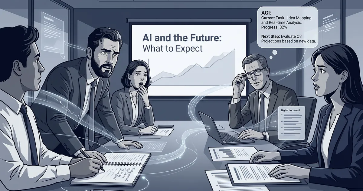 Abstrakte KI-Visualisierung zu AGI und Unternehmensprozessen