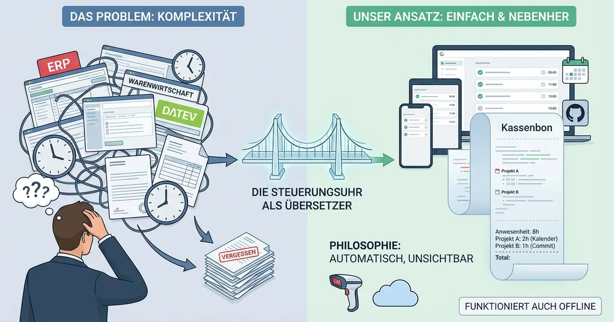 Hero-Bild: Unsichtbare digitale Stempeluhr auf einem Bildschirm