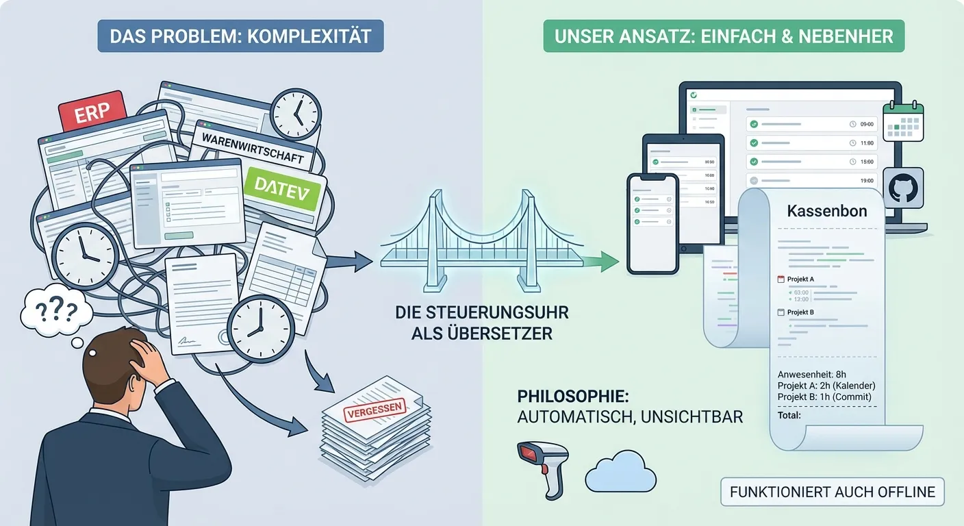 Hero-Bild: Unsichtbare digitale Stempeluhr auf einem Bildschirm