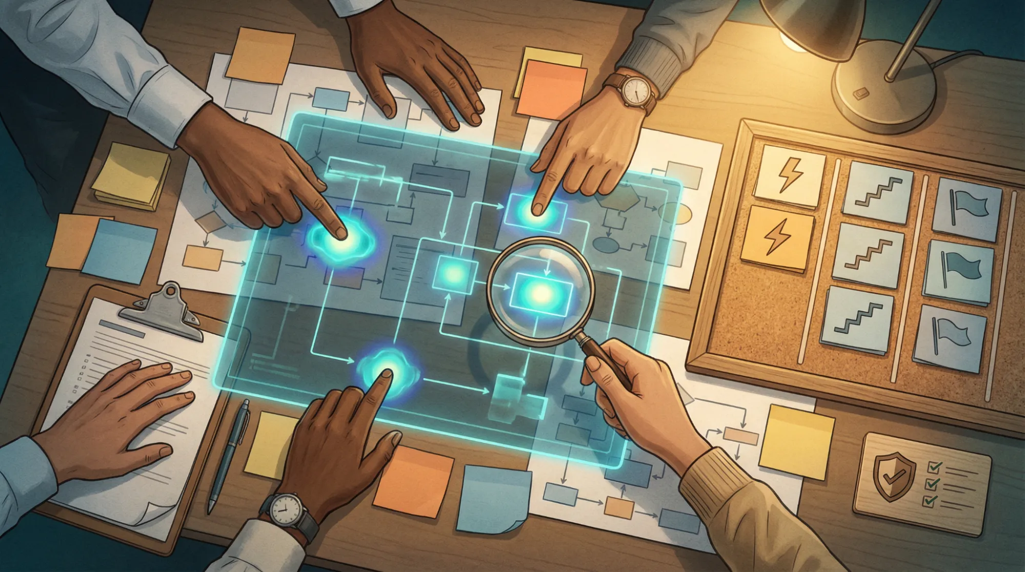 Mittelständisches Team priorisiert KI-Use-Cases auf einem strukturierten Prozessboard